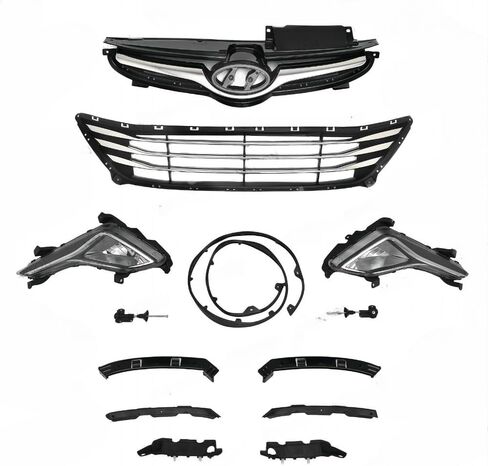NAYSON Front Grille Mesh Kit with Chrome Trim, Black, 11 Pieces, Fog Lights and Brackets for 2014-2016 Hyundai Elantra, OEM-Fit Installation in Saudi Arabia
