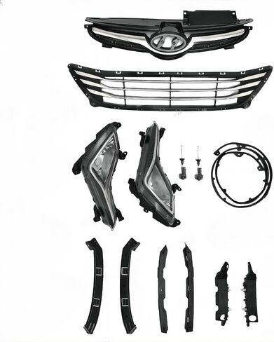 NAYSON Front Grille Mesh Kit with Chrome Trim, Black, 11 Pieces, Fog Lights and Brackets for 2014-2016 Hyundai Elantra, OEM-Fit Installation in Saudi Arabia