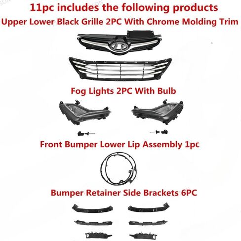NAYSON Front Grille Mesh Kit with Chrome Trim, Black, 11 Pieces, Fog Lights and Brackets for 2014-2016 Hyundai Elantra, OEM-Fit Installation in Saudi Arabia