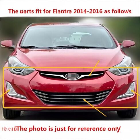 NAYSON Front Grille Mesh Kit with Chrome Trim, Black, 11 Pieces, Fog Lights and Brackets for 2014-2016 Hyundai Elantra, OEM-Fit Installation in Saudi Arabia
