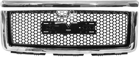 Front Hood Molding Trim & Upper Grille Compatible With 2007-2013 GMC Sierra 1500 Denali Mesh Style Glossy Black by IKON MOTORSPORTS, 2008 2009 2010 2011 2012 in Saudi Arabia