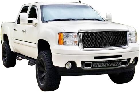 Front Hood Molding Trim & Upper Grille Compatible With 2007-2013 GMC Sierra 1500 Denali Mesh Style Glossy Black by IKON MOTORSPORTS, 2008 2009 2010 2011 2012 in Saudi Arabia