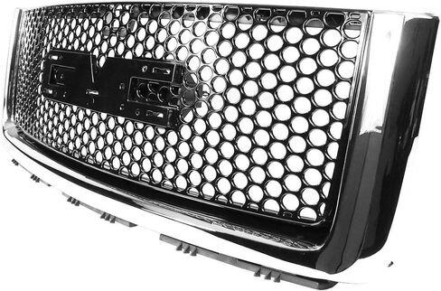 Front Hood Molding Trim & Upper Grille Compatible With 2007-2013 GMC Sierra 1500 Denali Mesh Style Glossy Black by IKON MOTORSPORTS, 2008 2009 2010 2011 2012 in Saudi Arabia