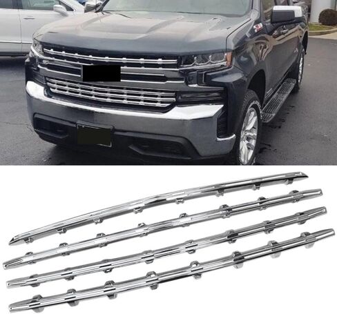 Snap On Front Grill Grille Cover Compatible with 2019 2020 2021 2022 Chevy Chevrolet Silverado 1500 LT RST Bumper Grill Insert Overlay Molding Trim Chrome 4PCS in Saudi Arabia