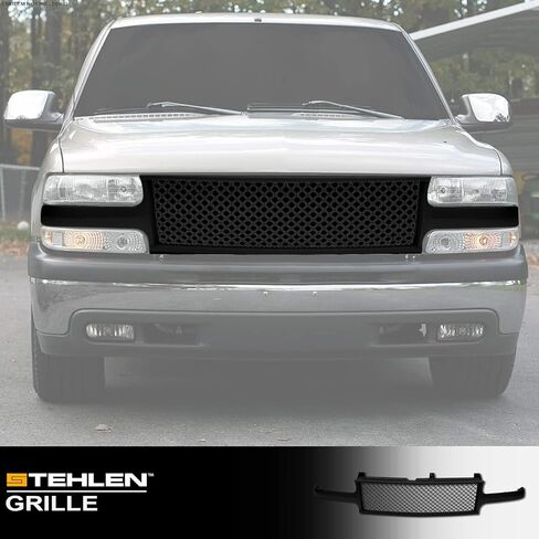 Stehlen 642167821946 متوافق مع 1999-2002 Chevy Silverado 1500 2500/2000-2006 Tahoe Suburban شبكة غطاء أمامي شبكي - أسود غير لامع in Kuwait