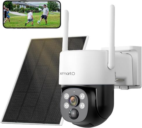 XMARTO QHD نظام كاميرا أمان بالطاقة الشمسية بدون أسلاك خارجي/داخلي لاسلكي، تكبير بإمالة عموم، 4K طويل المدى واي فاي 6 مجموعة DVR للمراقبة، بطارية شمسية طويلة الأمد للمنزل CCTV 4-CAM مجموعة ث. تخزين لمدة 120 يومًا in Kuwait