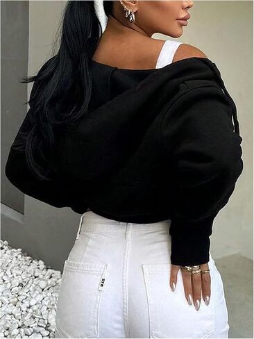 Women's Zip Up Cropped Hoodie Drawstring Long Sleeve Crop Sweatshirts Spring Clothes in Saudi Arabia