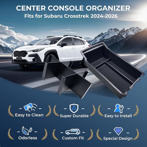 2 قطعة منظم وحدة التحكم المركزية ومجموعة مقسم مسند الذراع لسوبارو Crosstrek/Impreza 2026 2025 2024، صندوق تخزين بلاستيكي ABS متين بطبقتين مناسب حسب الطلب، ملحقات داخلية لدرج، أسود in Kuwait