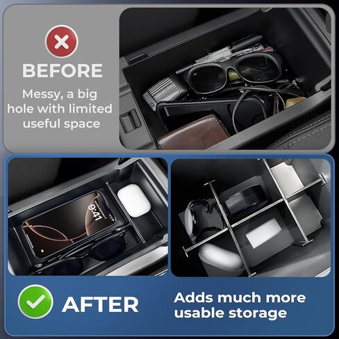 2 قطعة منظم وحدة التحكم المركزية ومجموعة مقسم مسند الذراع لسوبارو Crosstrek/Impreza 2026 2025 2024، صندوق تخزين بلاستيكي ABS متين بطبقتين مناسب حسب الطلب، ملحقات داخلية لدرج، أسود in Kuwait