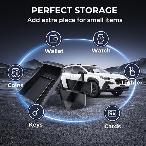 2 قطعة منظم وحدة التحكم المركزية ومجموعة مقسم مسند الذراع لسوبارو Crosstrek/Impreza 2026 2025 2024، صندوق تخزين بلاستيكي ABS متين بطبقتين مناسب حسب الطلب، ملحقات داخلية لدرج، أسود in Kuwait