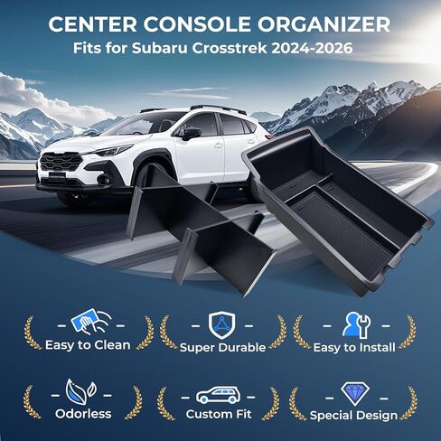 2 قطعة منظم وحدة التحكم المركزية ومجموعة مقسم مسند الذراع لسوبارو Crosstrek/Impreza 2026 2025 2024، صندوق تخزين بلاستيكي ABS متين بطبقتين مناسب حسب الطلب، ملحقات داخلية لدرج، أسود in Kuwait