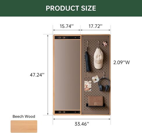 47″x33″ Full Length Mirror with Storage, Solid Beech Wood Wall Mirror, Multifunctional Design Panel Moveable Door Hanging Mirror for Bedroom, Livingroom, Cloakroom in Saudi Arabia