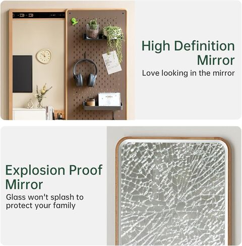 47″x33″ Full Length Mirror with Storage, Solid Beech Wood Wall Mirror, Multifunctional Design Panel Moveable Door Hanging Mirror for Bedroom, Livingroom, Cloakroom in Saudi Arabia