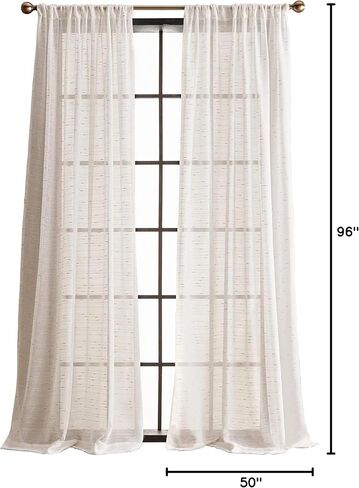ستائر DKNY بيضاء شفافة للعطلات لغرفة المعيشة أو غرفة النوم - 50 بوصة × 96 بوصة - مجموعة من لوحتين ستائر متطابقتين - غرزة ذهبية لامعة in Kuwait