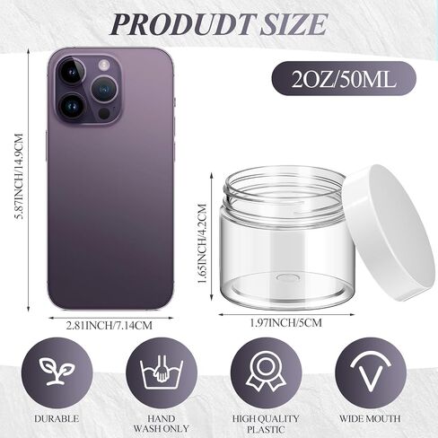 Patelai 60 Pcs Plastic Container Jars with Lids Round Clear Travel Cosmetic Container Jars for Toiletries, Lotion, Cream, Ointments, Makeup, Rhinestone, Samples, Kitchen Storage(Black,6 oz) in Saudi Arabia