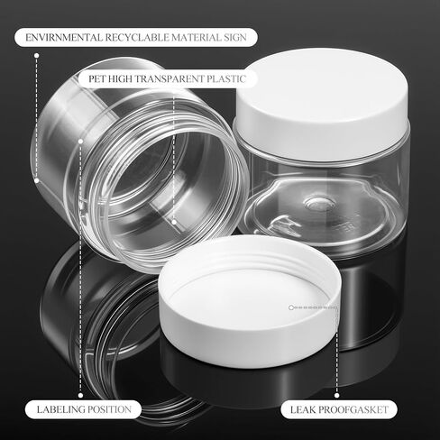 Patelai 60 Pcs Plastic Container Jars with Lids Round Clear Travel Cosmetic Container Jars for Toiletries, Lotion, Cream, Ointments, Makeup, Rhinestone, Samples, Kitchen Storage(Black,6 oz) in Saudi Arabia