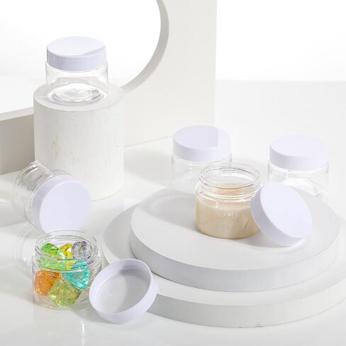 Patelai 60 Pcs Plastic Container Jars with Lids Round Clear Travel Cosmetic Container Jars for Toiletries, Lotion, Cream, Ointments, Makeup, Rhinestone, Samples, Kitchen Storage(Black,6 oz) in Saudi Arabia