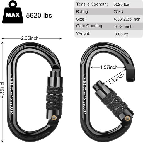 FVW CE Certified Auto Locking Climbing Carabiners, Professional 25KN (5620 lbs) Heavy Duty Caribeaners for Rappelling Swing Rescue & Gym etc, Large D-Shaped Carabiners, 5 Pack in Saudi Arabia