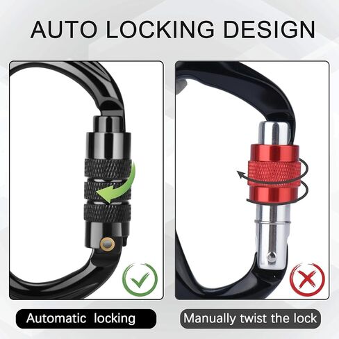 FVW CE Certified Auto Locking Climbing Carabiners, Professional 25KN (5620 lbs) Heavy Duty Caribeaners for Rappelling Swing Rescue & Gym etc, Large D-Shaped Carabiners, 5 Pack in Saudi Arabia