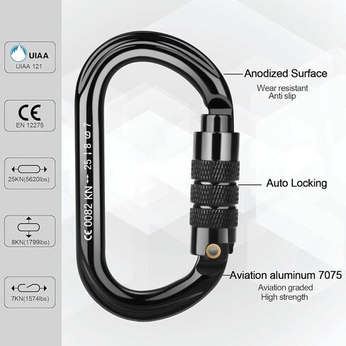FVW CE Certified Auto Locking Climbing Carabiners, Professional 25KN (5620 lbs) Heavy Duty Caribeaners for Rappelling Swing Rescue & Gym etc, Large D-Shaped Carabiners, 5 Pack in Saudi Arabia