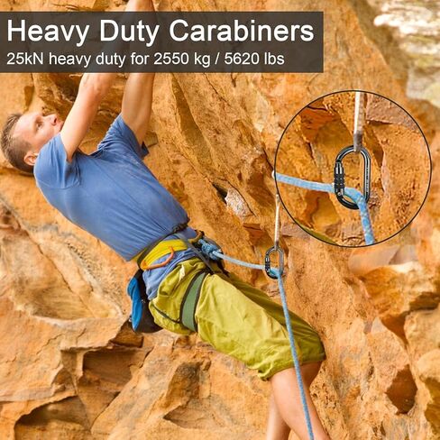 FVW CE Certified Auto Locking Climbing Carabiners, Professional 25KN (5620 lbs) Heavy Duty Caribeaners for Rappelling Swing Rescue & Gym etc, Large D-Shaped Carabiners, 5 Pack in Saudi Arabia