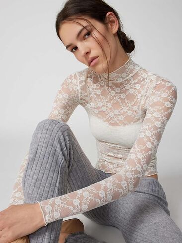 Womens Floral Printed Mesh Tops See Through Blouses One Piece Long Sleeve Sheer Cover Up Shirts Clubwear in Saudi Arabia