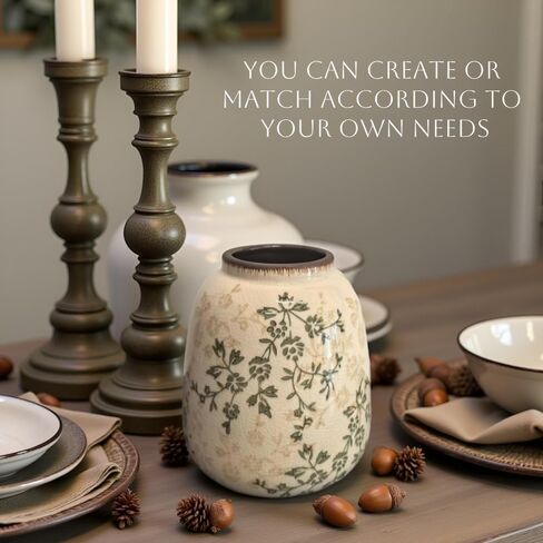 مزهرية سيراميك ريفية، مزهرية زهور عتيقة كبيرة، مزهرية زخرفية مترابطة مقاس 14.4 بوصة، مزهرية مزرعة بمقبضين، مزهرية بامباس مزخرفة بزهرة فخارية، مزهرية تيرا كوتا (أبيض طويل القامة-02) in Kuwait