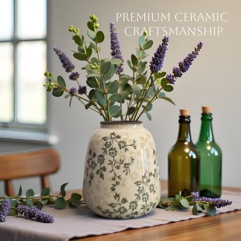 مزهرية سيراميك ريفية، مزهرية زهور عتيقة كبيرة، مزهرية زخرفية مترابطة مقاس 14.4 بوصة، مزهرية مزرعة بمقبضين، مزهرية بامباس مزخرفة بزهرة فخارية، مزهرية تيرا كوتا (أبيض طويل القامة-02) in Kuwait