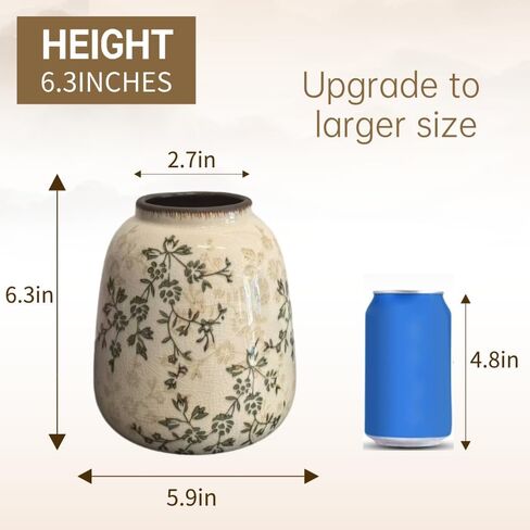 مزهرية سيراميك ريفية، مزهرية زهور عتيقة كبيرة، مزهرية زخرفية مترابطة مقاس 14.4 بوصة، مزهرية مزرعة بمقبضين، مزهرية بامباس مزخرفة بزهرة فخارية، مزهرية تيرا كوتا (أبيض طويل القامة-02) in Kuwait