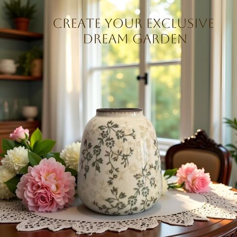 مزهرية سيراميك ريفية، مزهرية زهور عتيقة كبيرة، مزهرية زخرفية مترابطة مقاس 14.4 بوصة، مزهرية مزرعة بمقبضين، مزهرية بامباس مزخرفة بزهرة فخارية، مزهرية تيرا كوتا (أبيض طويل القامة-02) in Kuwait