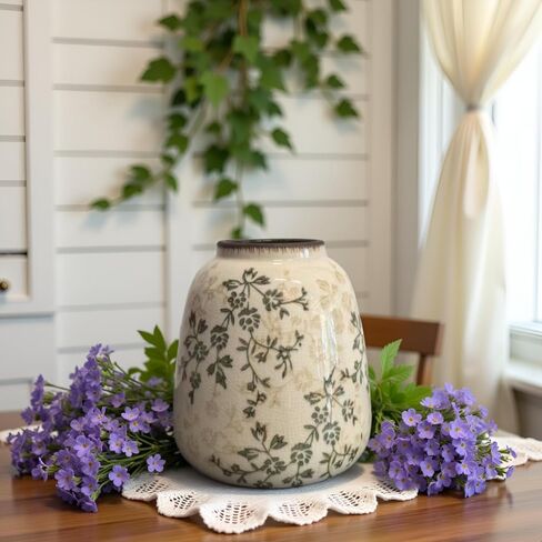 مزهرية سيراميك ريفية، مزهرية زهور عتيقة كبيرة، مزهرية زخرفية مترابطة مقاس 14.4 بوصة، مزهرية مزرعة بمقبضين، مزهرية بامباس مزخرفة بزهرة فخارية، مزهرية تيرا كوتا (أبيض طويل القامة-02) in Kuwait