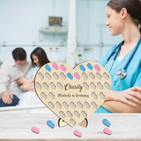طالب مخصص لقب القابلة في القابلة في التدريب على عداد الولادة مع 50Baby مساحات الطفل الماسك الماسك لتوقيع القابلة للممرضة (عداد القابلة الخشبية قلب القابلة - طفل) in Kuwait