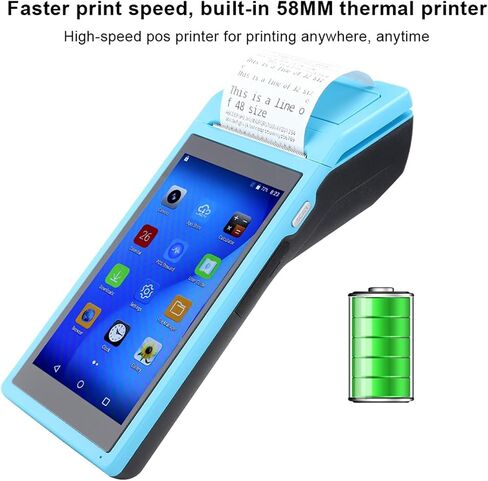 Android POS Terminal Receipt Printer, 58mm Handheld Barcode Scanner Printer with 5.5in IPS Display, Support 3G, WiFi, BT3.0/4.0, Quad Core 1+4G, Blue, 110-240v(US) in Saudi Arabia