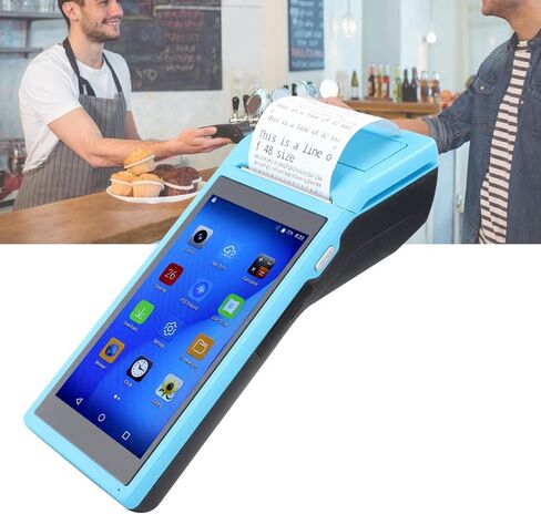 Android POS Terminal Receipt Printer, 58mm Handheld Barcode Scanner Printer with 5.5in IPS Display, Support 3G, WiFi, BT3.0/4.0, Quad Core 1+4G, Blue, 110-240v(US) in Saudi Arabia