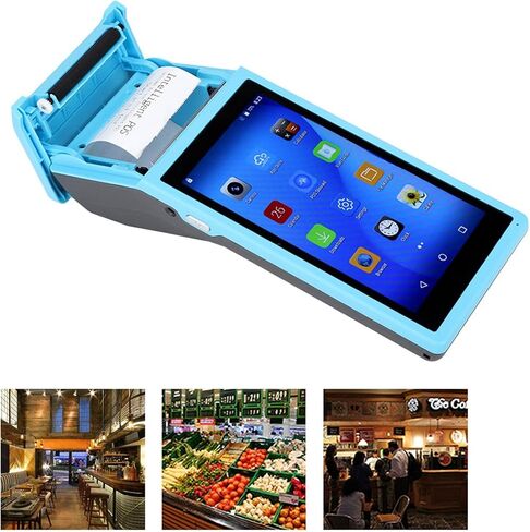 Android POS Terminal Receipt Printer, 58mm Handheld Barcode Scanner Printer with 5.5in IPS Display, Support 3G, WiFi, BT3.0/4.0, Quad Core 1+4G, Blue, 110-240v(US) in Saudi Arabia