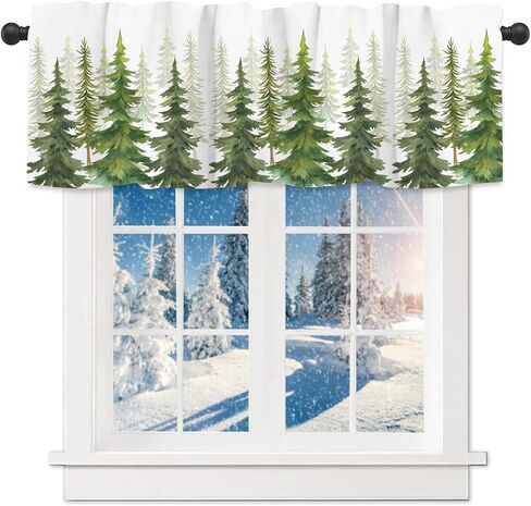 ستائر عيد الميلاد للنوافذ، شجرة الصنوبر، غابة، ستائر المطبخ مع جيب قضيب، علاجات نوافذ عيد الميلاد، لوحات ستائر قصيرة، ديكور لغرفة نوم المطبخ والحمام 54 بوصة × 18 بوصة in Kuwait