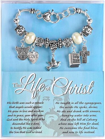 حياة ديكسون المسيح - الكتاب المقدس - الحب 7 + 1 بوصة تمديد من الفولاذ المقاوم للصدأ مطلي بالفضة للنساء سوار ساحر متدلي ملهم مع خرز اللؤلؤ الصناعي in Kuwait
