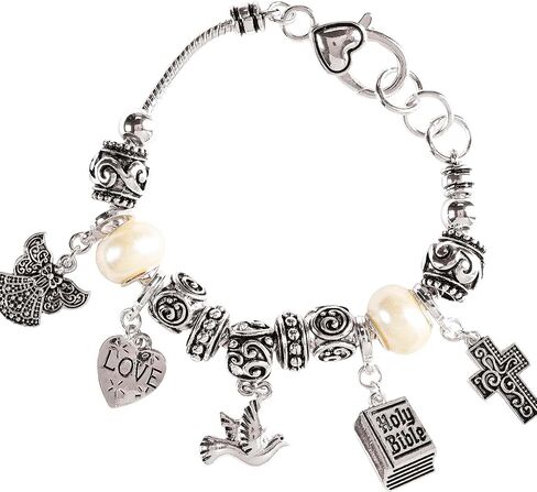 حياة ديكسون المسيح - الكتاب المقدس - الحب 7 + 1 بوصة تمديد من الفولاذ المقاوم للصدأ مطلي بالفضة للنساء سوار ساحر متدلي ملهم مع خرز اللؤلؤ الصناعي in Kuwait