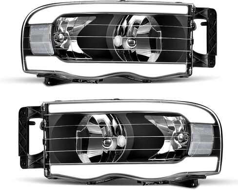 مجموعة المصابيح الأمامية LEDKINGDOMUS، معتمدة من DOT، متوافقة مع 2006 2007 2008 دودج رام 1500/06-09 دودج رام 2500 3500 استبدال المصابيح الأمامية بيك اب غطاء أسود كهرماني عاكس عدسة شفافة in Kuwait