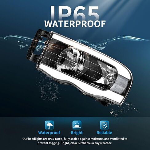 مجموعة المصابيح الأمامية LEDKINGDOMUS، معتمدة من DOT، متوافقة مع 2006 2007 2008 دودج رام 1500/06-09 دودج رام 2500 3500 استبدال المصابيح الأمامية بيك اب غطاء أسود كهرماني عاكس عدسة شفافة in Kuwait
