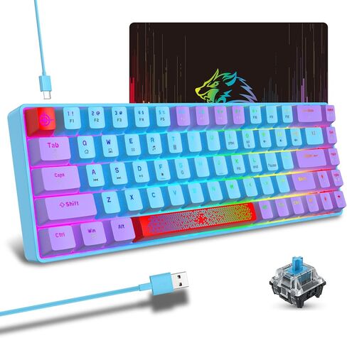 لوحة مفاتيح ميكانيكية سلكية 60% من FELICON، لوحة مفاتيح ألعاب صغيرة مدمجة بإضاءة خلفية RGB 68 مفتاحًا، جميع المفاتيح مضادة للشبح، لوحة ماوس ملونة مقاومة للماء من النوع C لأجهزة الكمبيوتر المحمول التي تعمل بنظام Windows وأجهزة الكمبيوتر المحمول Mac (مفتاح  in Saudi Arabia