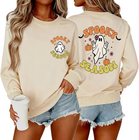 Spooky Season Sweatshirt Women Cute Halloween Ghost Sweatshirt Halloween Sweater Pullover Long Sleeve Shirt Top in Saudi Arabia
