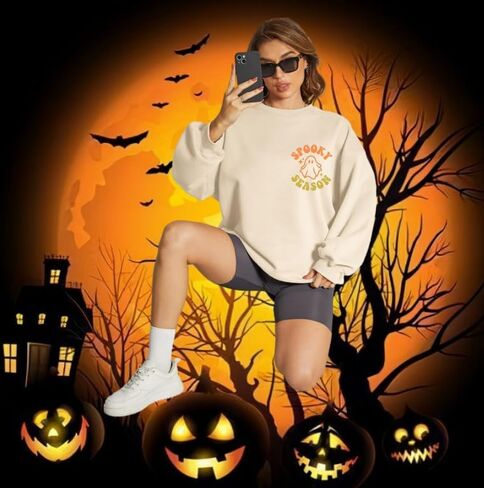 Spooky Season Sweatshirt Women Cute Halloween Ghost Sweatshirt Halloween Sweater Pullover Long Sleeve Shirt Top in Saudi Arabia