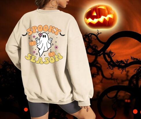 Spooky Season Sweatshirt Women Cute Halloween Ghost Sweatshirt Halloween Sweater Pullover Long Sleeve Shirt Top in Saudi Arabia