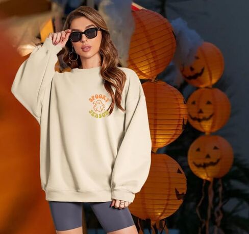 Spooky Season Sweatshirt Women Cute Halloween Ghost Sweatshirt Halloween Sweater Pullover Long Sleeve Shirt Top in Saudi Arabia