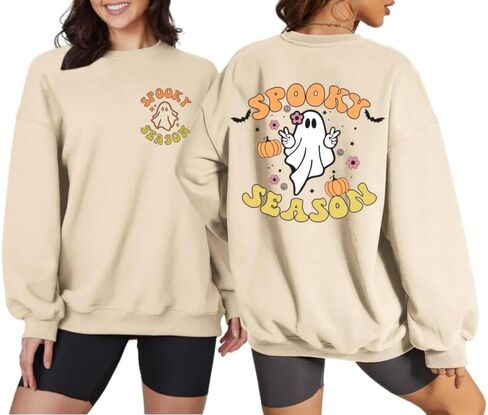 Spooky Season Sweatshirt Women Cute Halloween Ghost Sweatshirt Halloween Sweater Pullover Long Sleeve Shirt Top in Saudi Arabia