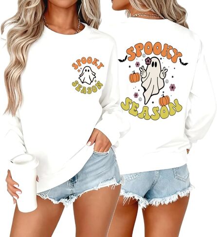 Spooky Season Sweatshirt Women Cute Halloween Ghost Sweatshirt Halloween Sweater Pullover Long Sleeve Shirt Top in Saudi Arabia