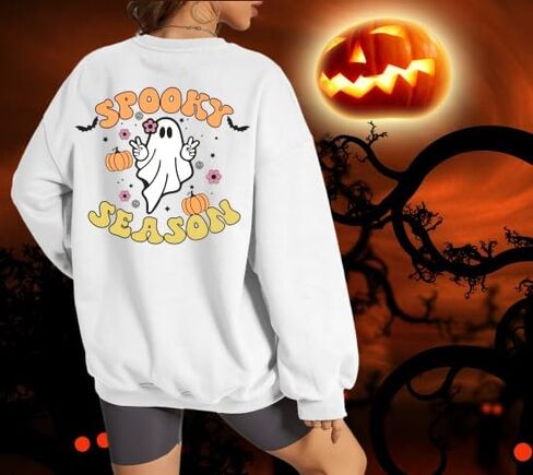 Spooky Season Sweatshirt Women Cute Halloween Ghost Sweatshirt Halloween Sweater Pullover Long Sleeve Shirt Top in Saudi Arabia