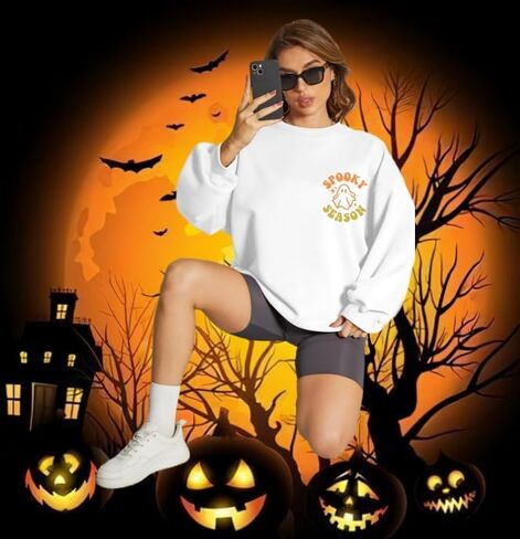 Spooky Season Sweatshirt Women Cute Halloween Ghost Sweatshirt Halloween Sweater Pullover Long Sleeve Shirt Top in Saudi Arabia