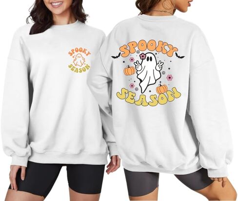 Spooky Season Sweatshirt Women Cute Halloween Ghost Sweatshirt Halloween Sweater Pullover Long Sleeve Shirt Top in Saudi Arabia